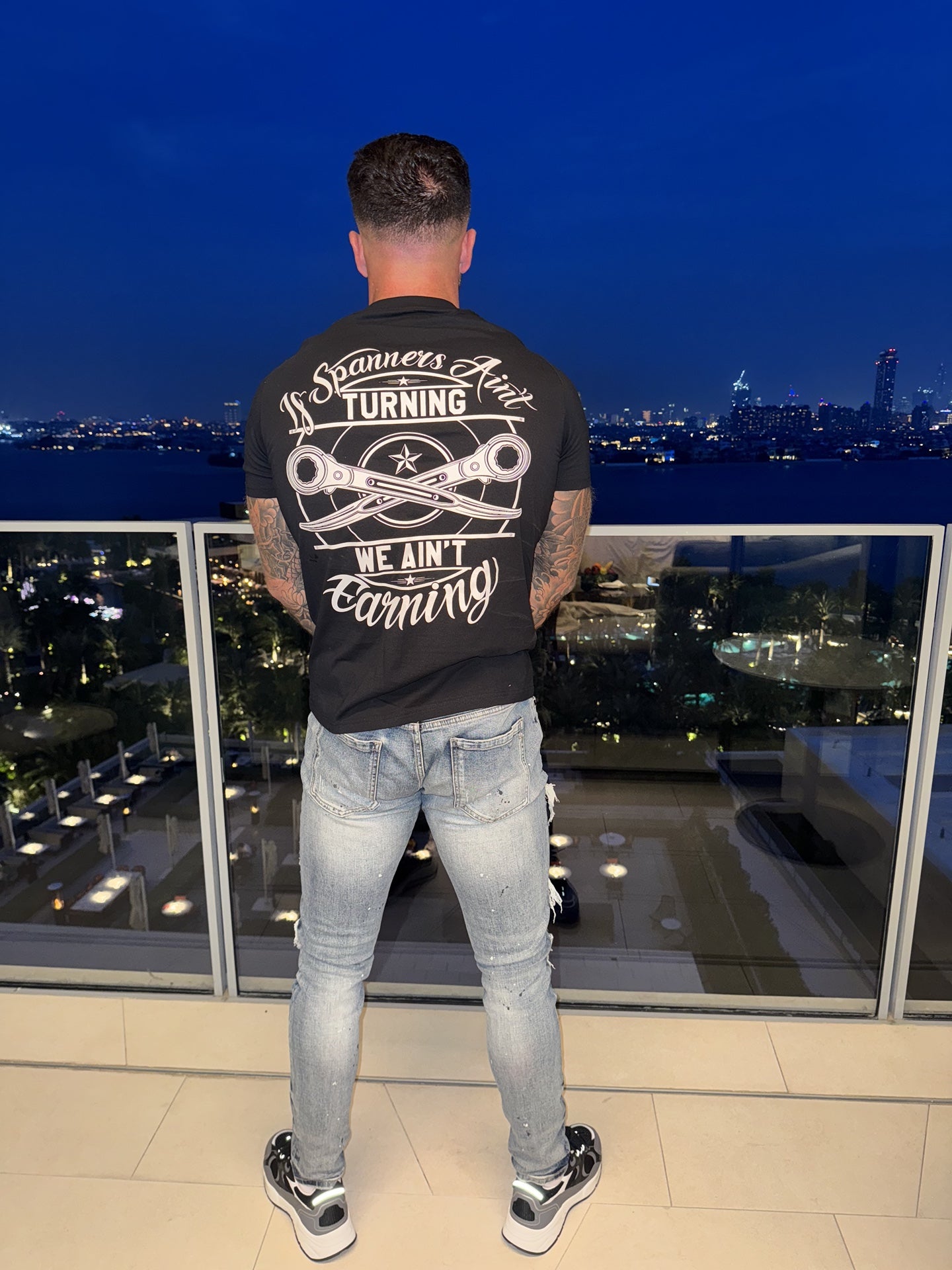 Stellar Scaffolding Spanners Black T-Shirt